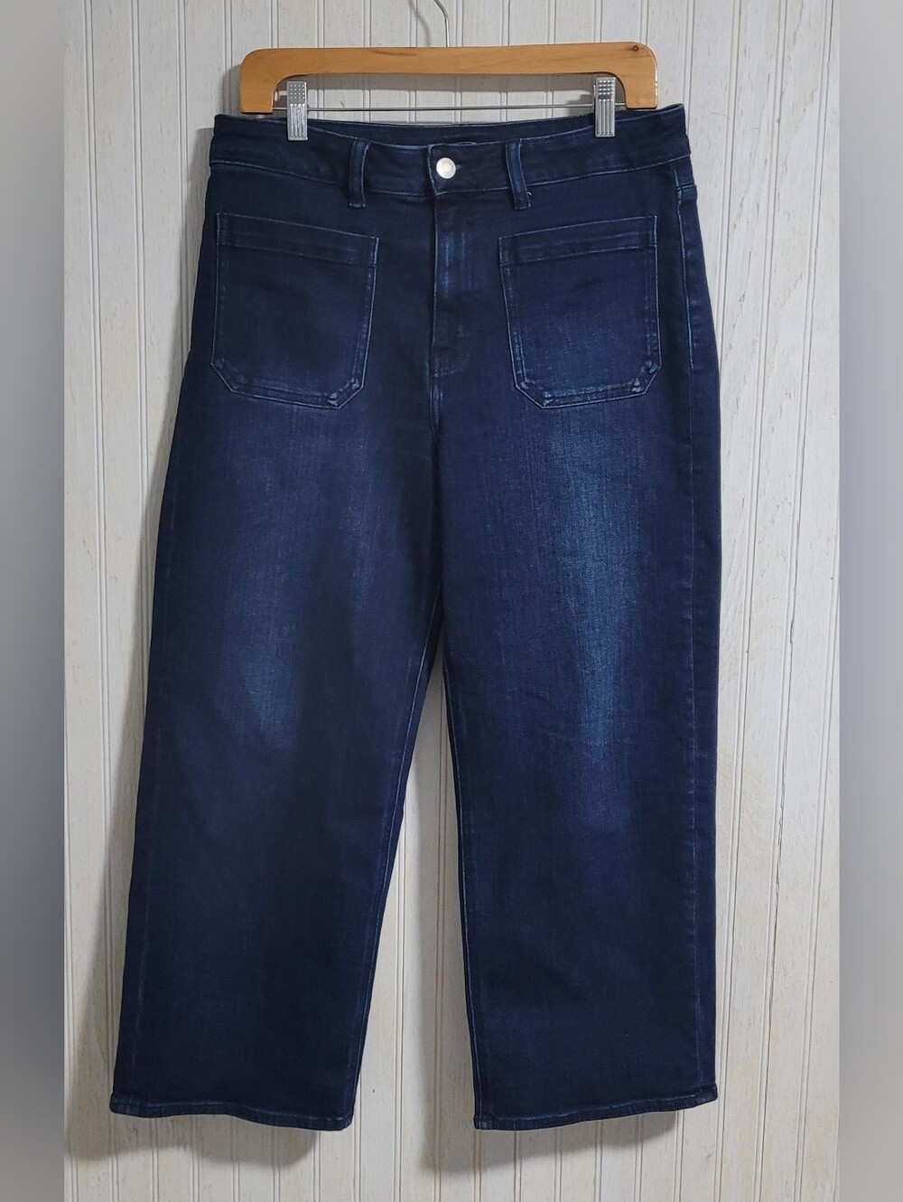 Quince Bella Patch Pocket Cropped Wide Leg Jeans Midnight Blue Size 30